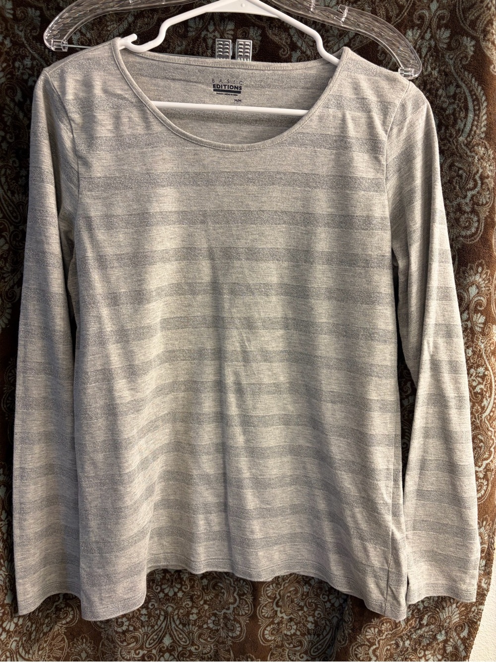 Basic Editions Light Gray Striped Long Sleeve Tee